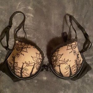 Nude & Black Lace Push Up Bra
